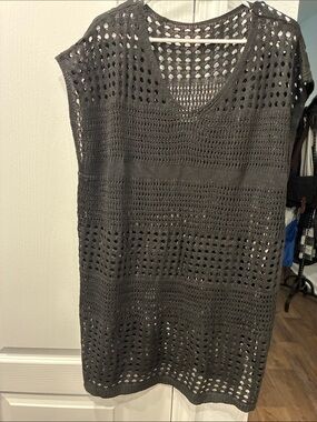 Women's Black Crochet V-Neck Swim Cover-Up Tunic